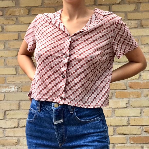 70s inspired checkered button up♟🎲 dice pattern and pointed collar - Picture 1 of 3